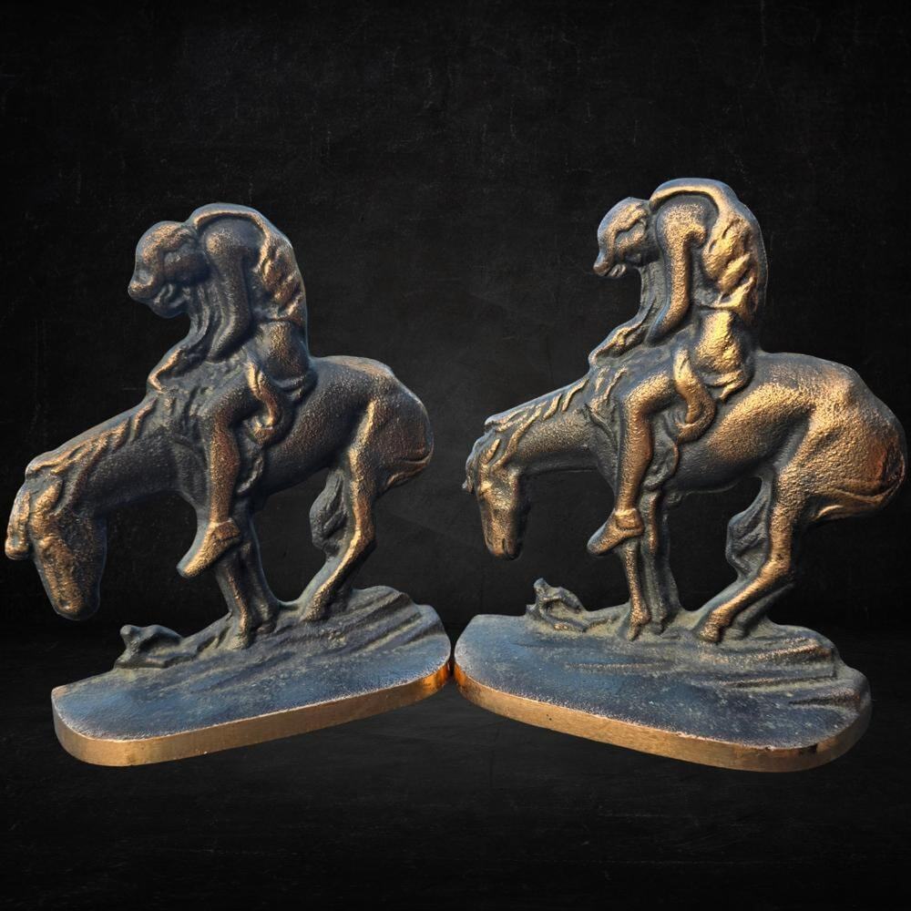 Vintage End of the Trail Bookends - Native American Western Decor